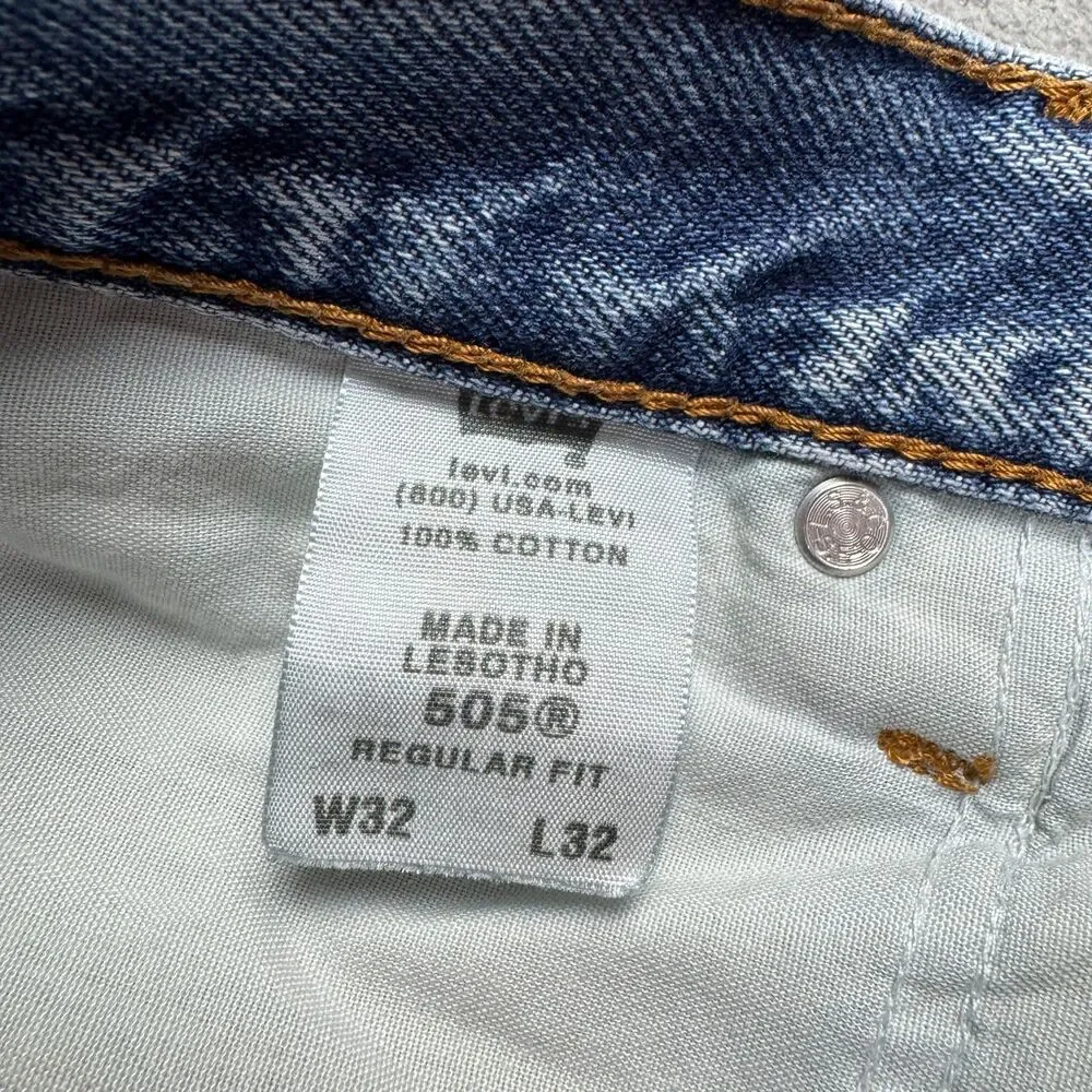 Levis 505 Jeans 32x32 Men's Regular Fit Light Wash Distressed Faded Denim